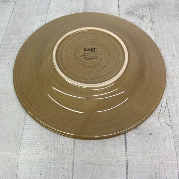 Tag Ltd SONOMA TAN Swirl Rustic Brown Edge Ironstone 11" Dinner Plates Set of 3 - Picture 5 of 16